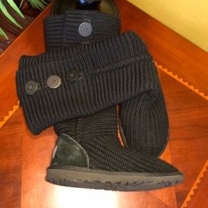 UGG Cardy Black 3 Button Knit High Boots